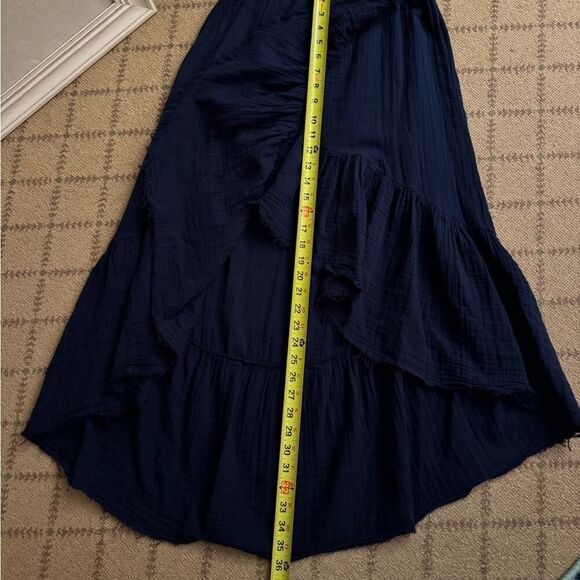 Stark X  navy blue boho guaze ruffled high low hem longer maxi skirt M NWOT - Picture 4 of 10